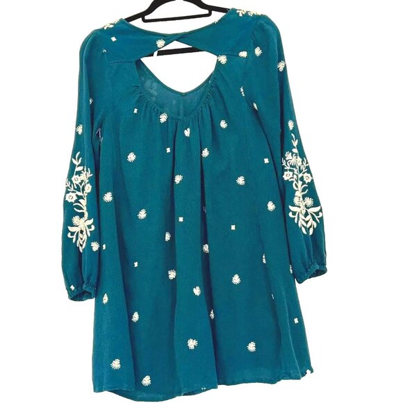 Free People Sweet Tennessee Embroidered Mini Dress size XS Teal - Picture 3 of 10